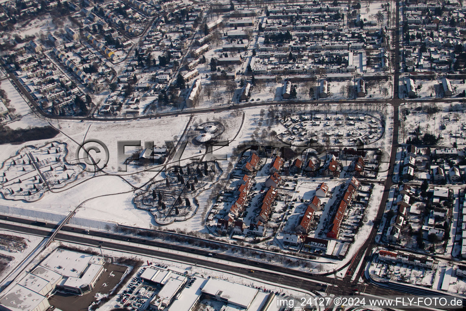 District Knielingen in Karlsruhe in the state Baden-Wuerttemberg, Germany from the drone perspective