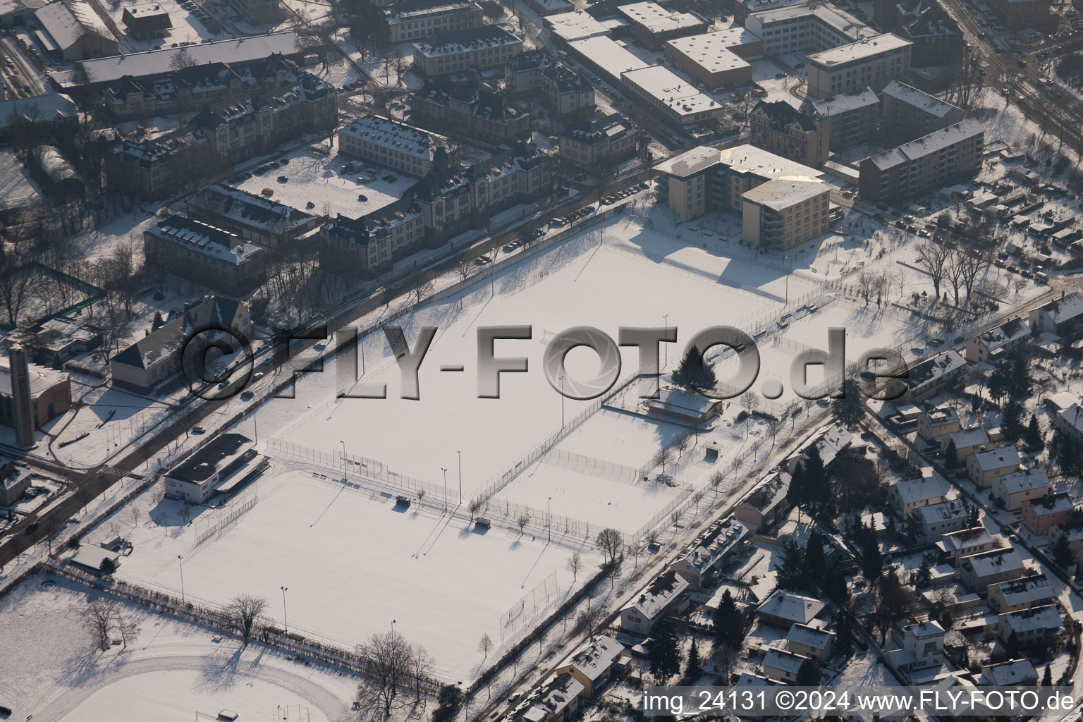 Aerial view of District Knielingen in Karlsruhe in the state Baden-Wuerttemberg, Germany