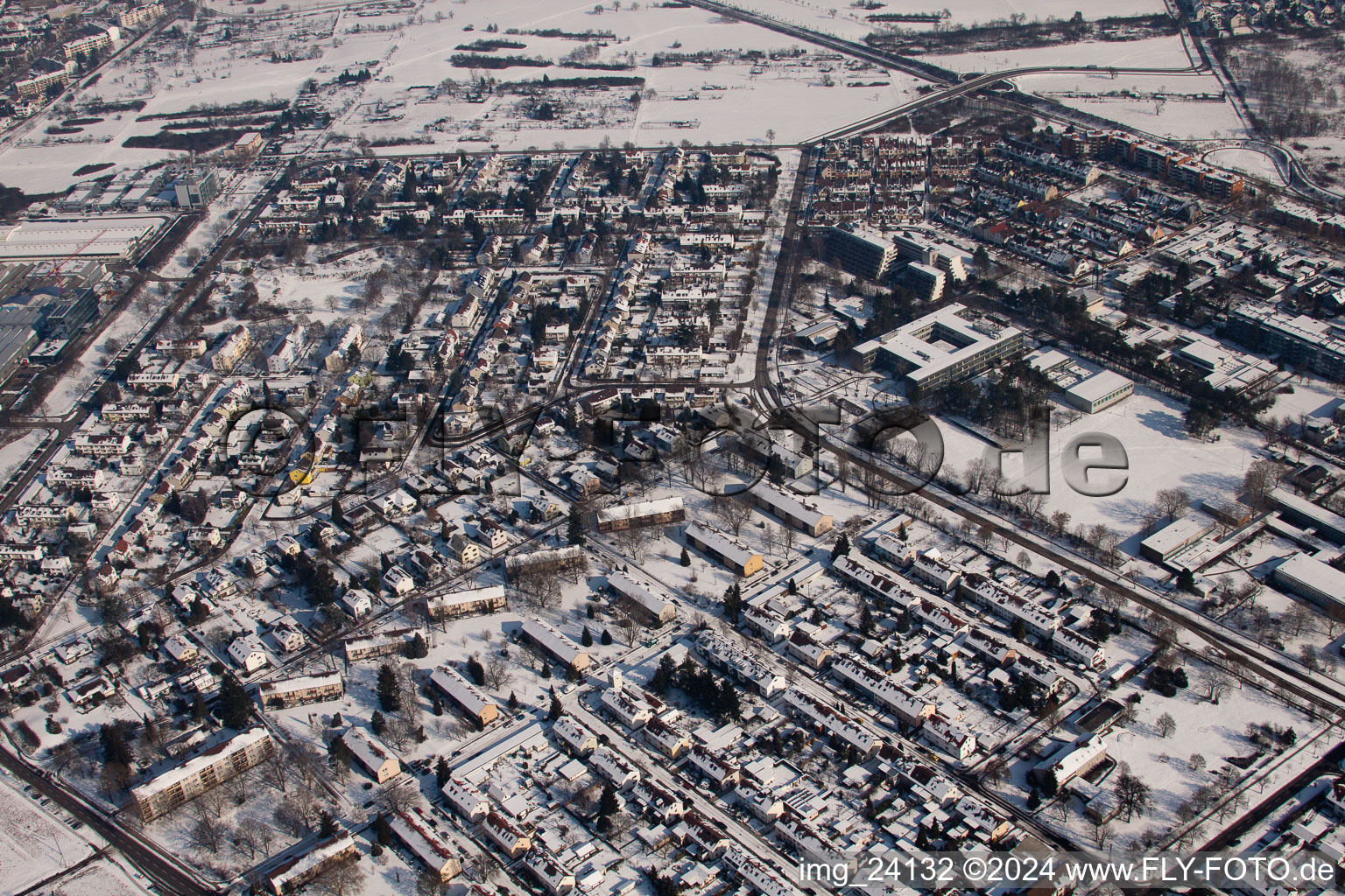 Aerial photograpy of District Knielingen in Karlsruhe in the state Baden-Wuerttemberg, Germany