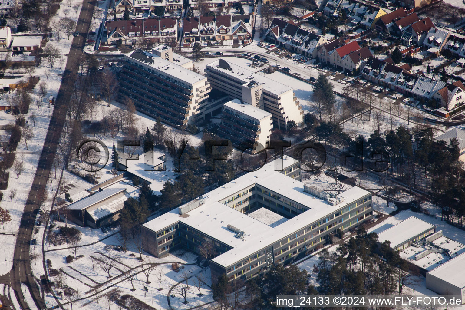 Oblique view of District Knielingen in Karlsruhe in the state Baden-Wuerttemberg, Germany