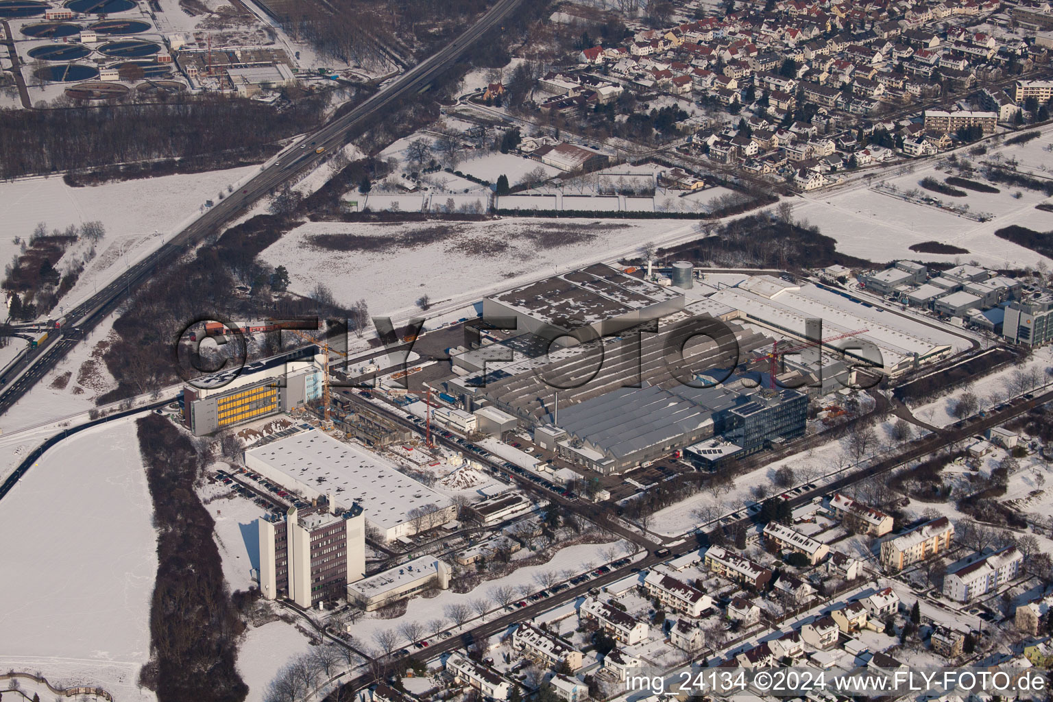 District Knielingen in Karlsruhe in the state Baden-Wuerttemberg, Germany from above