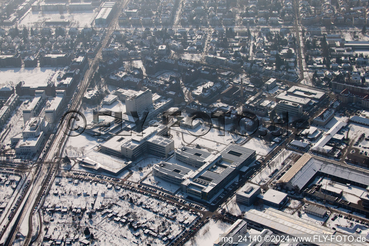 Aerial view of NW City in the district Nordweststadt in Karlsruhe in the state Baden-Wuerttemberg, Germany