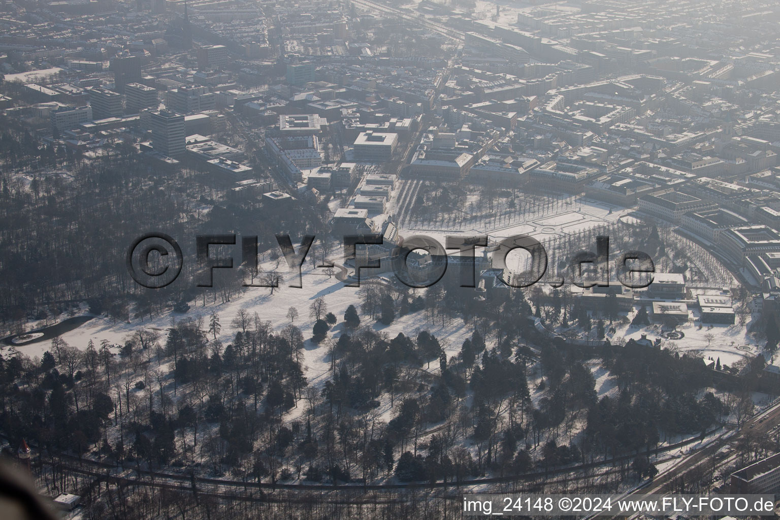 Aerial view of Lock in the district Innenstadt-West in Karlsruhe in the state Baden-Wuerttemberg, Germany