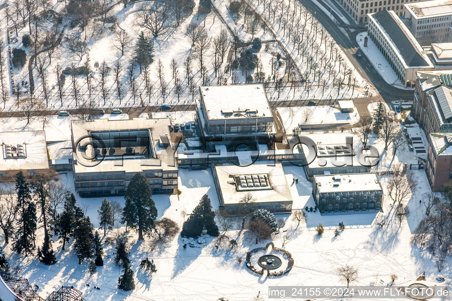 Wintry snowy Court- Building complex of the Bundesverfassungsgericht in Karlsruhe in the state Baden-Wurttemberg, Germany