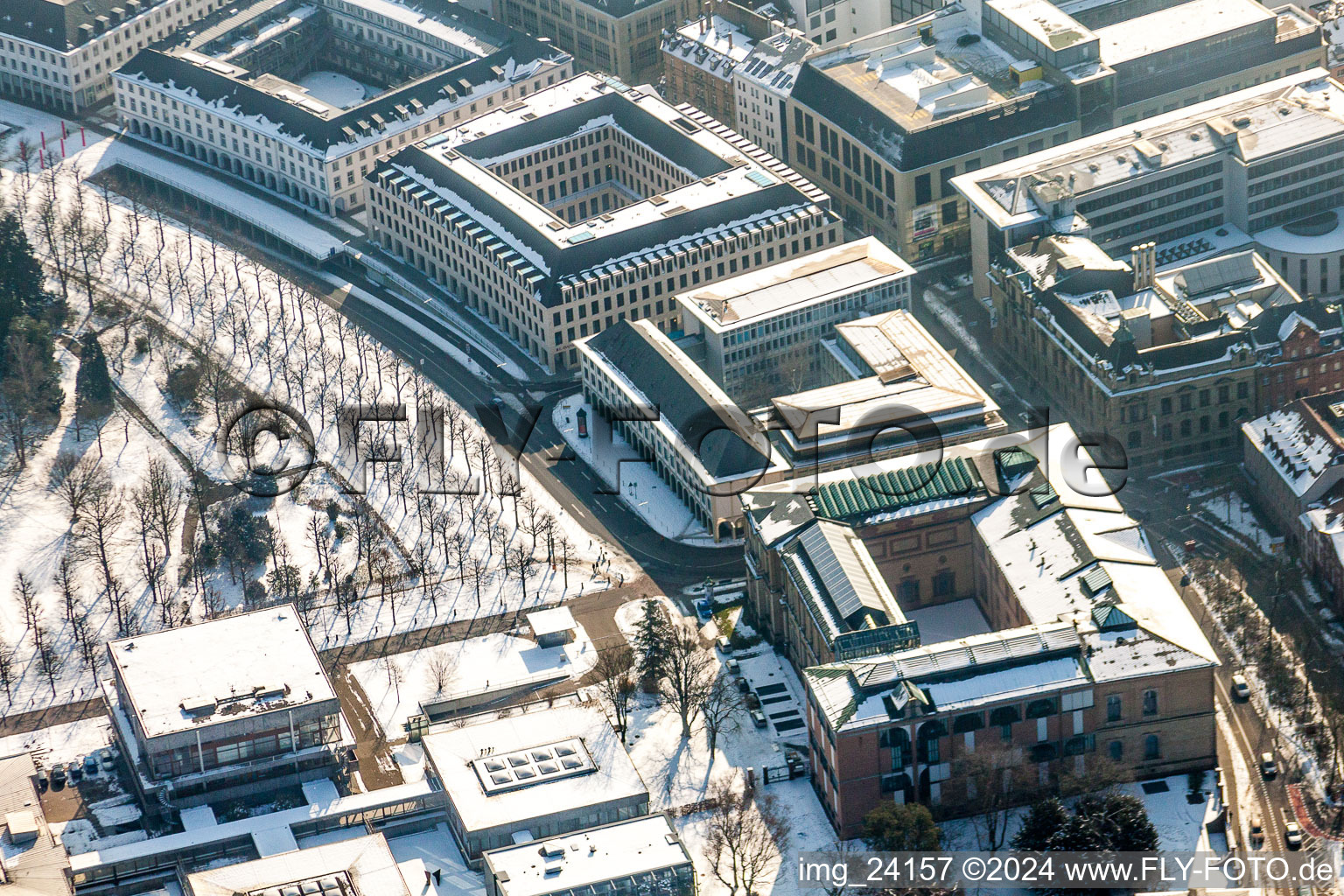 Wintry snowy Court- Building complex of the Bundesverfassungsgericht in Karlsruhe in the state Baden-Wurttemberg, Germany