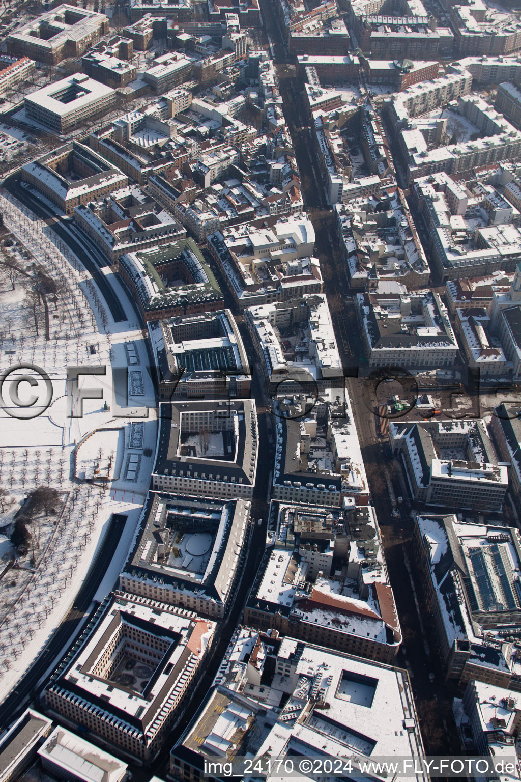 Aerial view of Pedestrian one in the district Innenstadt-Ost in Karlsruhe in the state Baden-Wuerttemberg, Germany