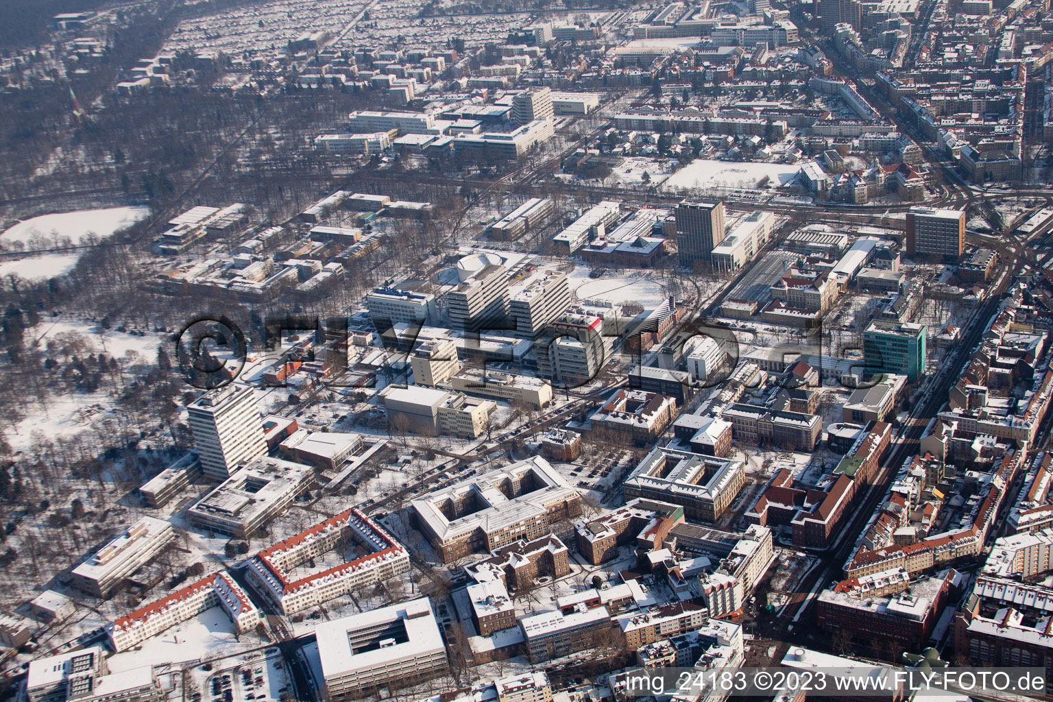 Aerial view of KIT, Campus TH in the district Innenstadt-Ost in Karlsruhe in the state Baden-Wuerttemberg, Germany