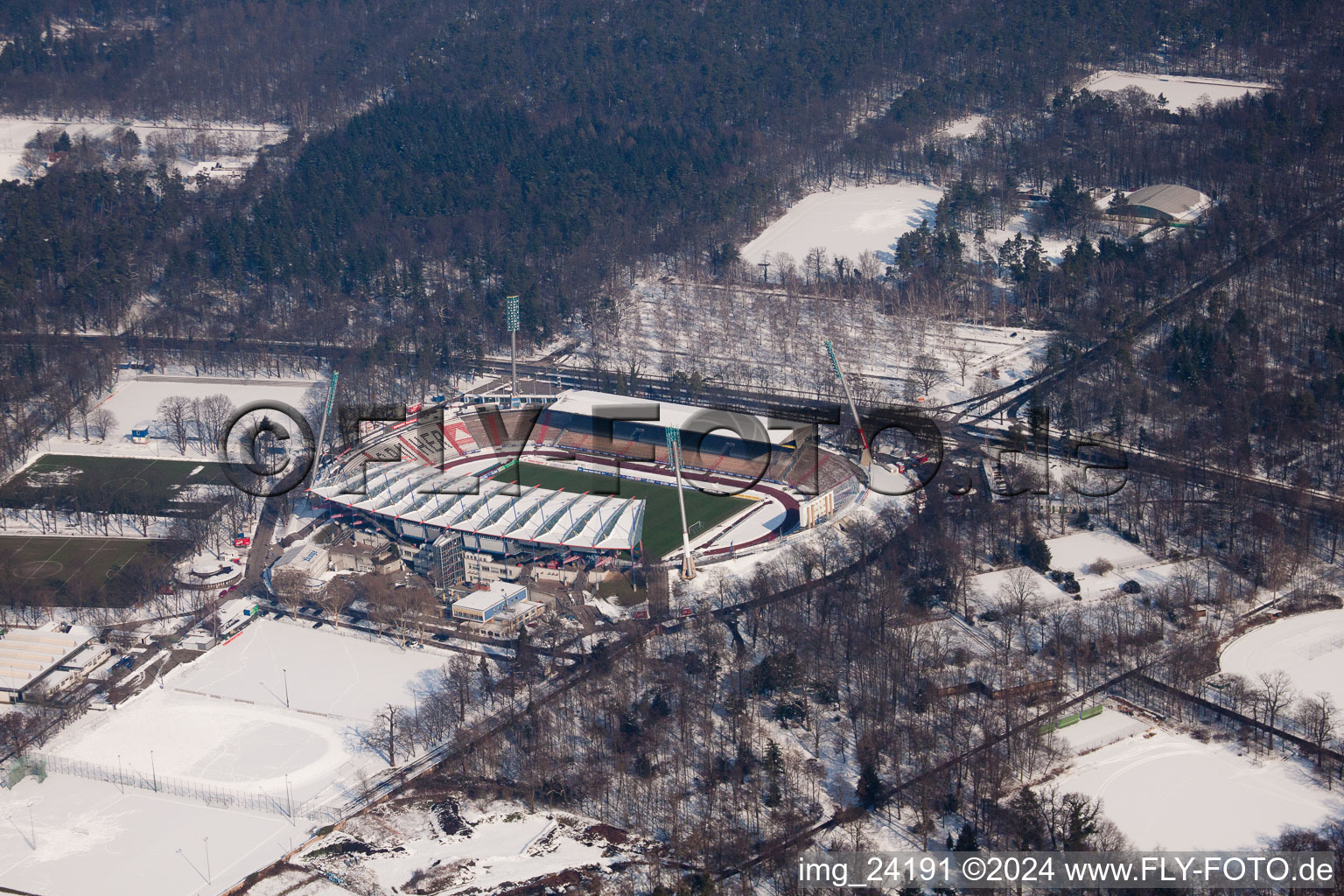 Aerial view of Wildparkstadion KSC in the district Innenstadt-Ost in Karlsruhe in the state Baden-Wuerttemberg, Germany