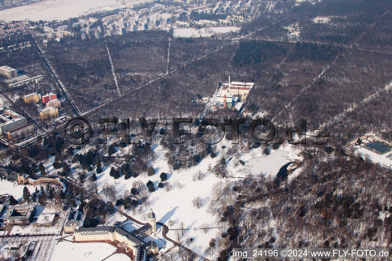 Castle Park in the district Innenstadt-West in Karlsruhe in the state Baden-Wuerttemberg, Germany from above