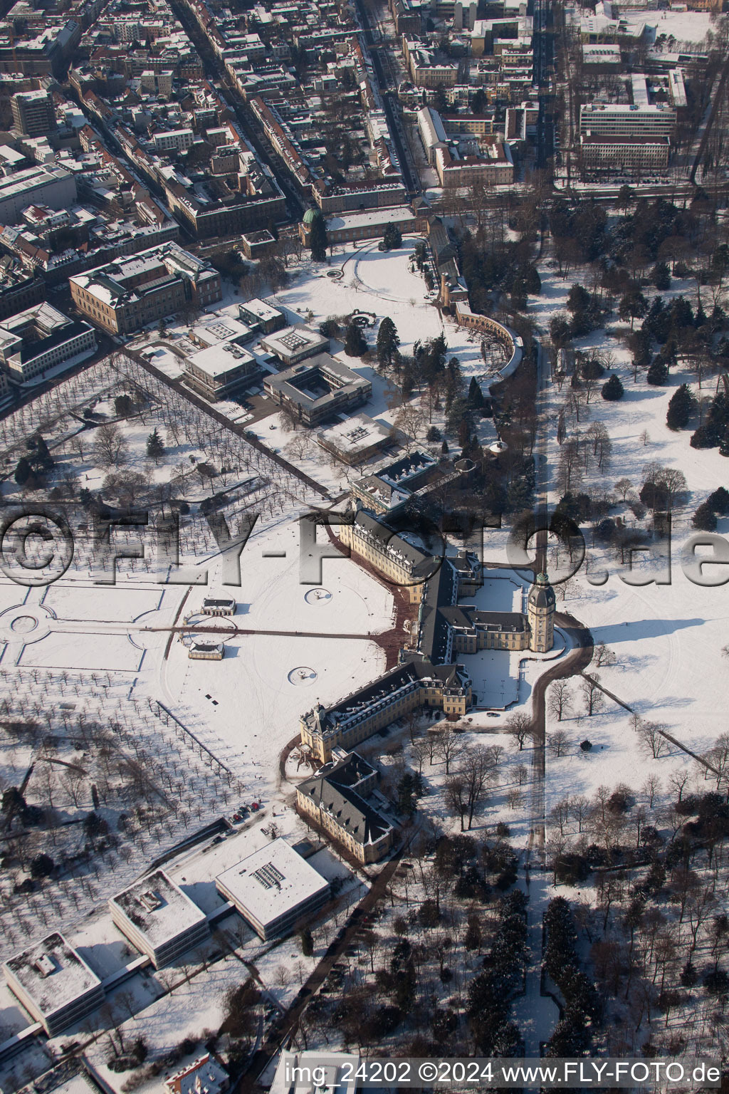 Lock in the district Innenstadt-West in Karlsruhe in the state Baden-Wuerttemberg, Germany from the drone perspective