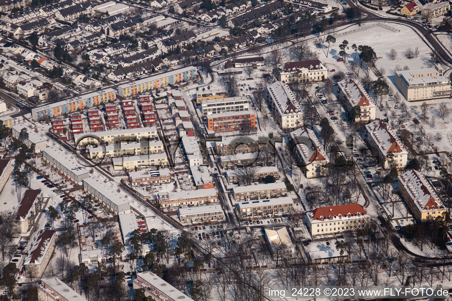 Aerial view of Weststadt in the district Nordstadt in Karlsruhe in the state Baden-Wuerttemberg, Germany