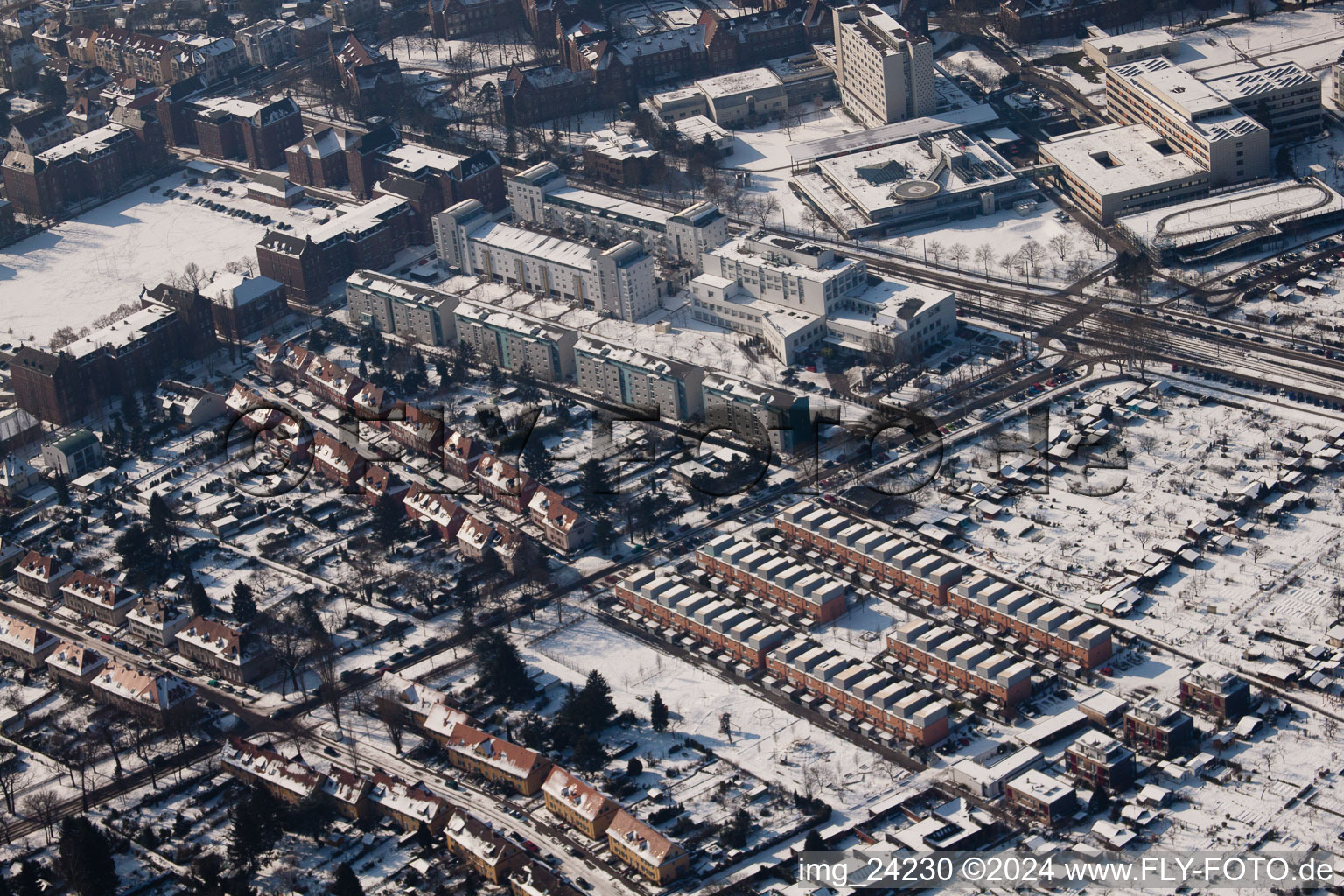 District Mühlburg in Karlsruhe in the state Baden-Wuerttemberg, Germany from the plane