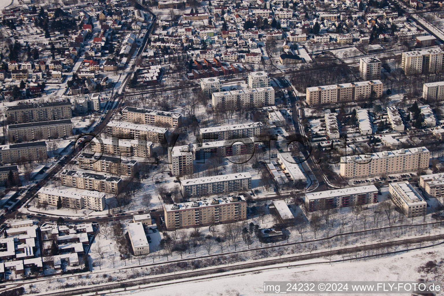 Aerial view of From the east in the district Nordweststadt in Karlsruhe in the state Baden-Wuerttemberg, Germany