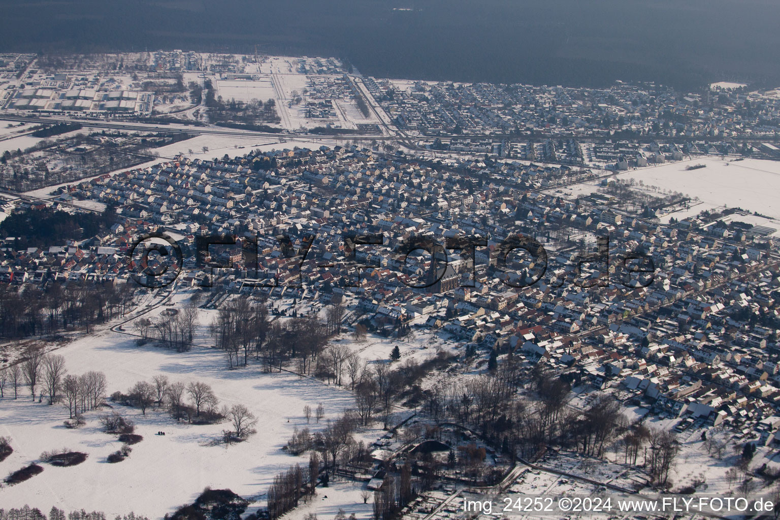 District Neureut in Karlsruhe in the state Baden-Wuerttemberg, Germany seen from above