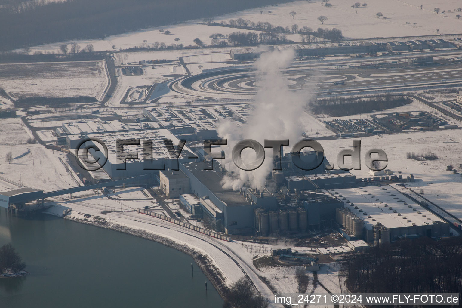 Aerial view of Oberwald industrial area, Palm paper mill in the district Maximiliansau in Wörth am Rhein in the state Rhineland-Palatinate, Germany