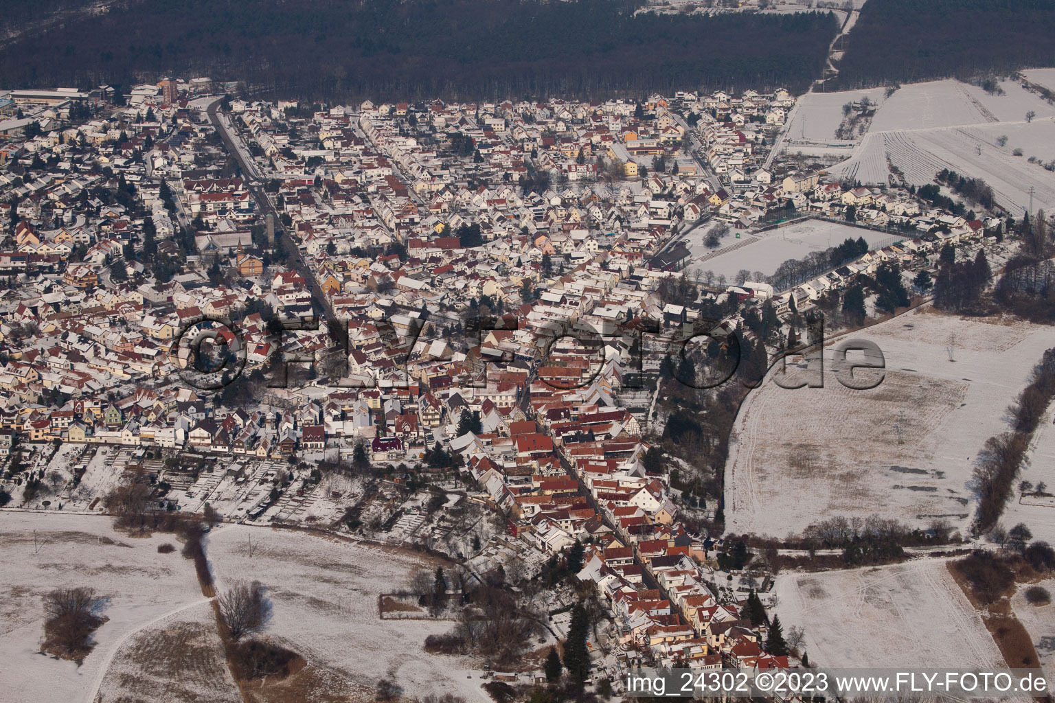 Jockgrim in the state Rhineland-Palatinate, Germany seen from a drone