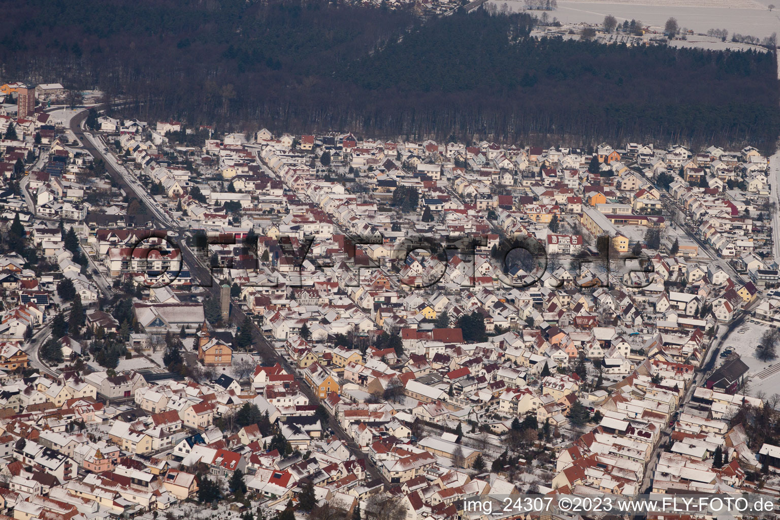 Jockgrim in the state Rhineland-Palatinate, Germany from above