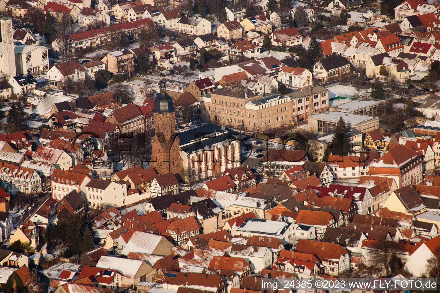 Aerial photograpy of St. George's Church in Kandel in the state Rhineland-Palatinate, Germany