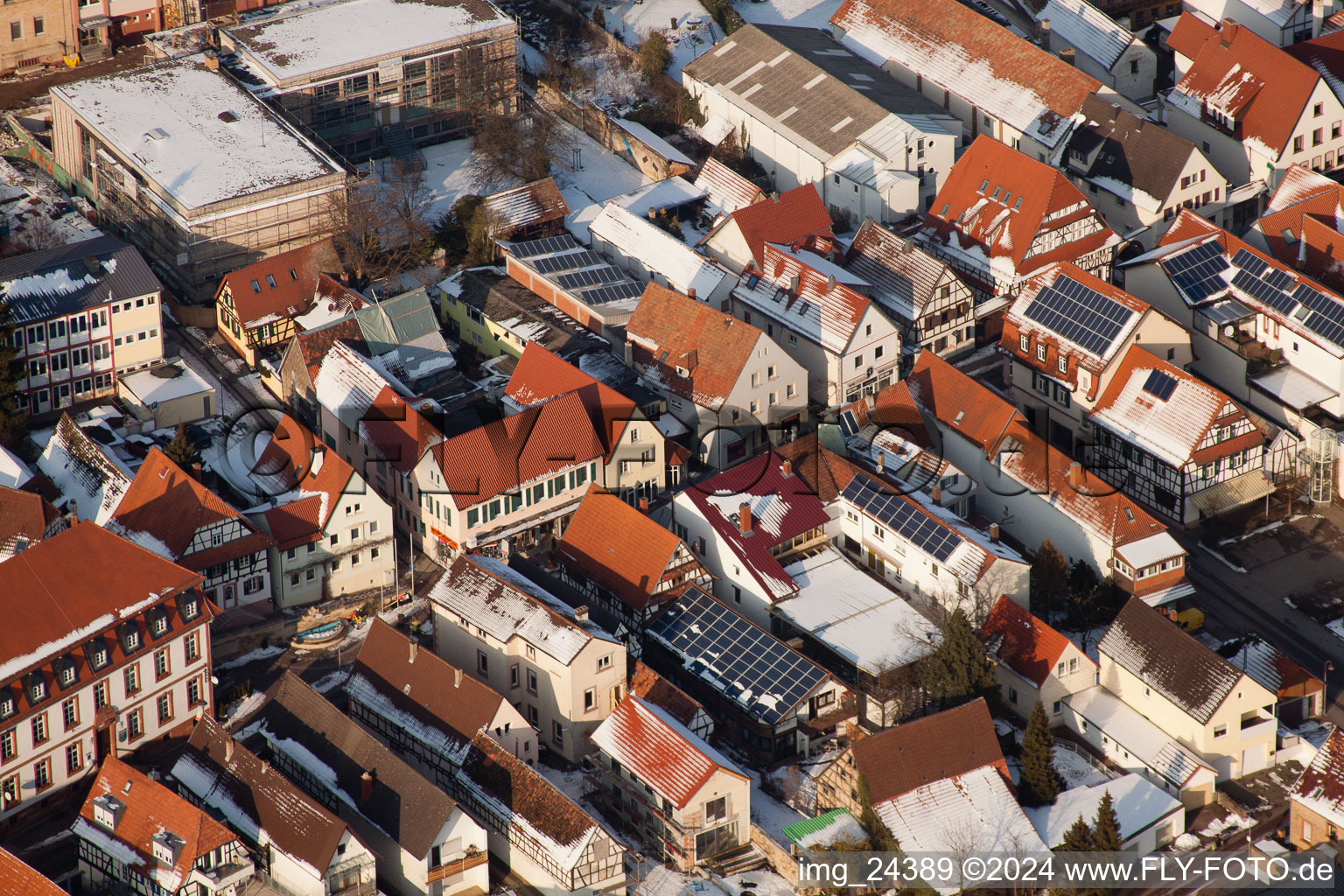 Drone recording of Main Street in Kandel in the state Rhineland-Palatinate, Germany