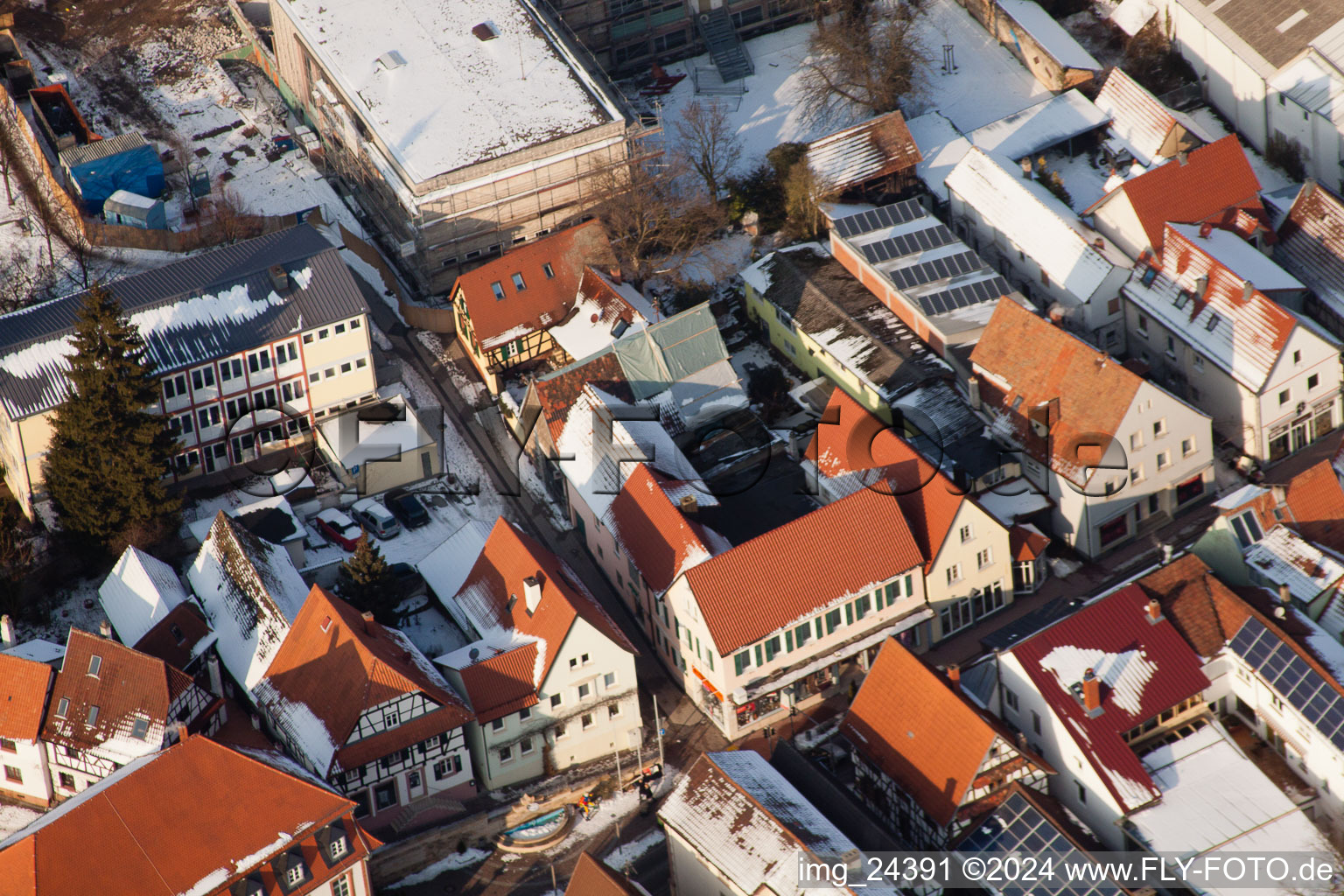 Drone image of Main Street in Kandel in the state Rhineland-Palatinate, Germany