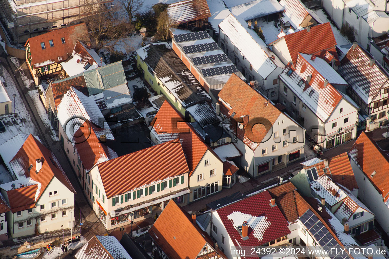 Main Street in Kandel in the state Rhineland-Palatinate, Germany from the drone perspective