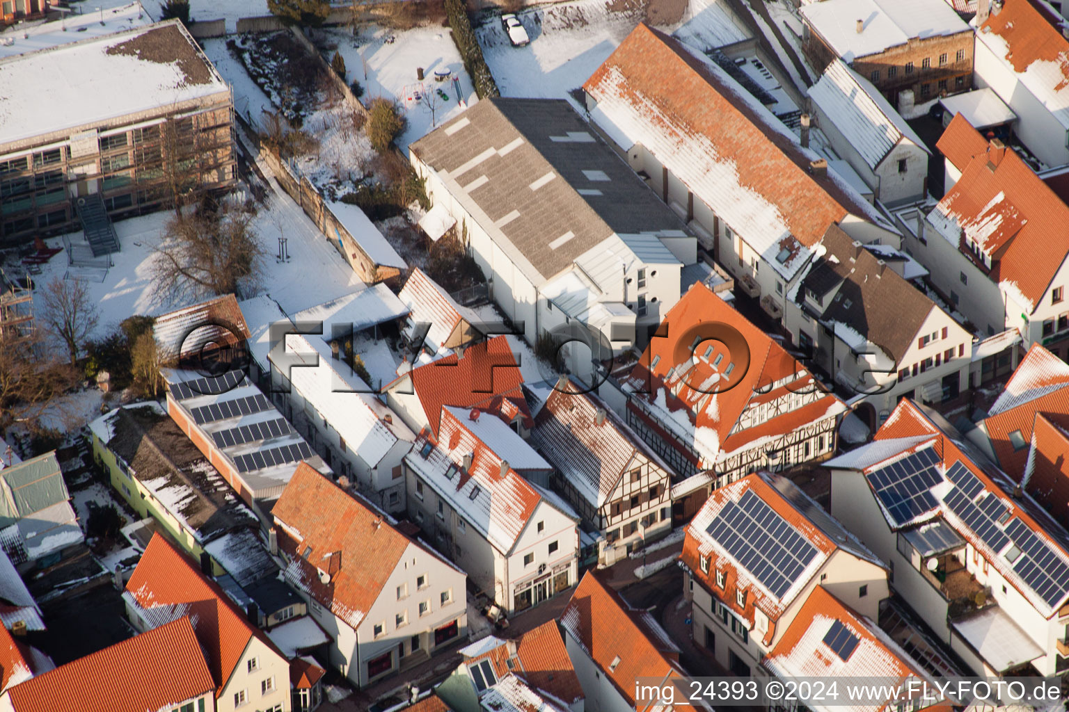 Main Street in Kandel in the state Rhineland-Palatinate, Germany from a drone