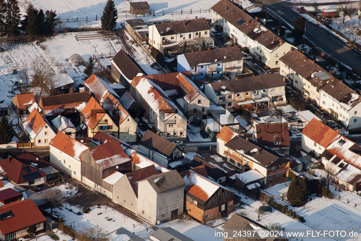 District Minderslachen in Kandel in the state Rhineland-Palatinate, Germany from above