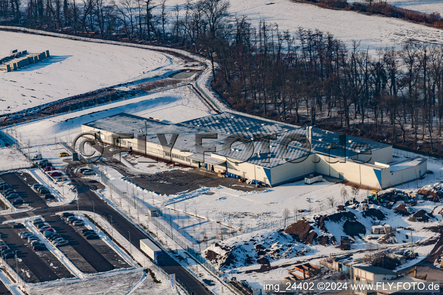 New building construction site in the industrial park Horst for Friedrich Zufall GmbH & Co. KG Internationale Spedition in the district Gewerbegebiet Horst in Kandel in the state Rhineland-Palatinate, Germany from above