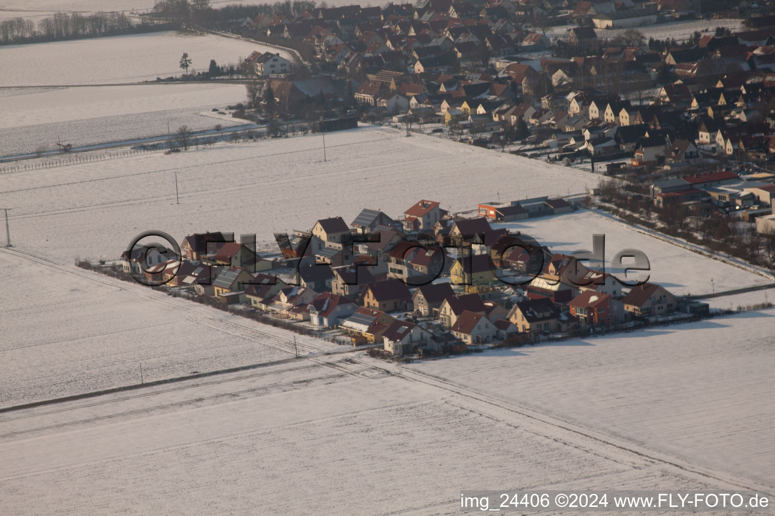 New development area Brotäcker in Steinweiler in the state Rhineland-Palatinate, Germany out of the air