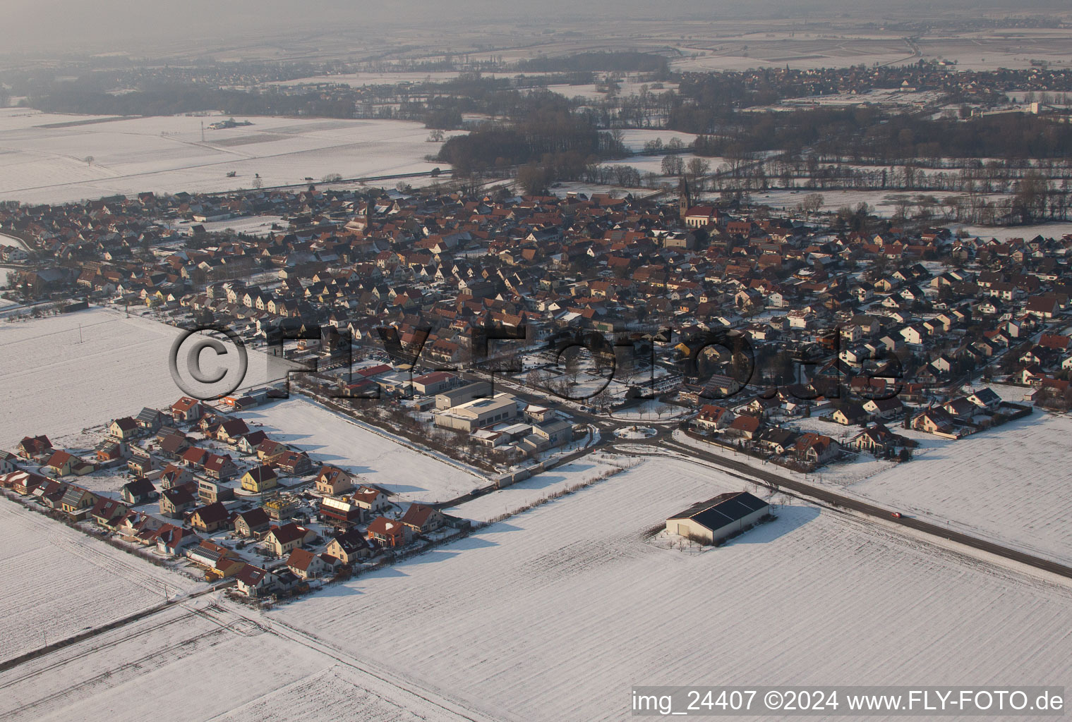 Steinweiler in the state Rhineland-Palatinate, Germany seen from above