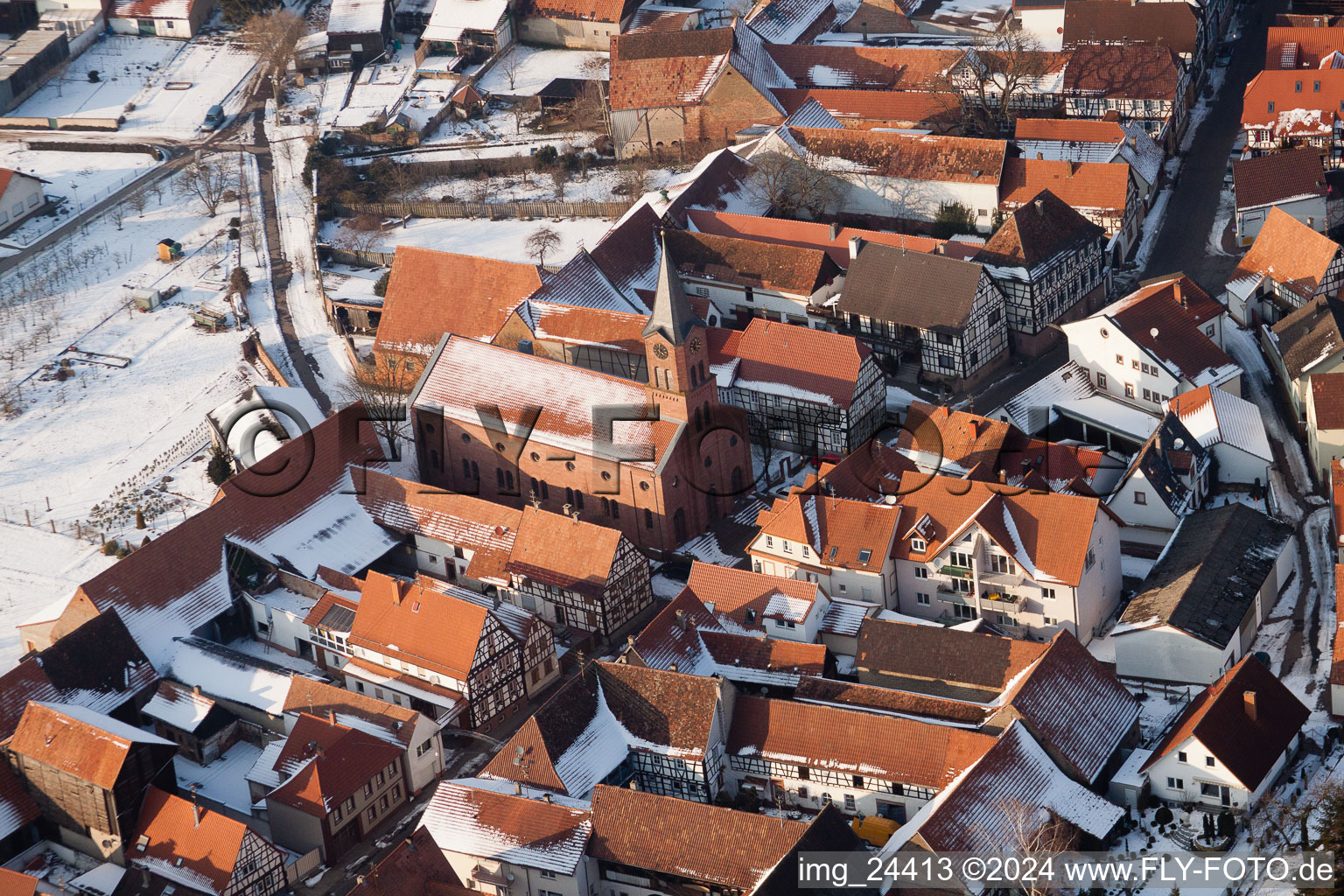 Aerial view of Church in Steinweiler in the state Rhineland-Palatinate, Germany