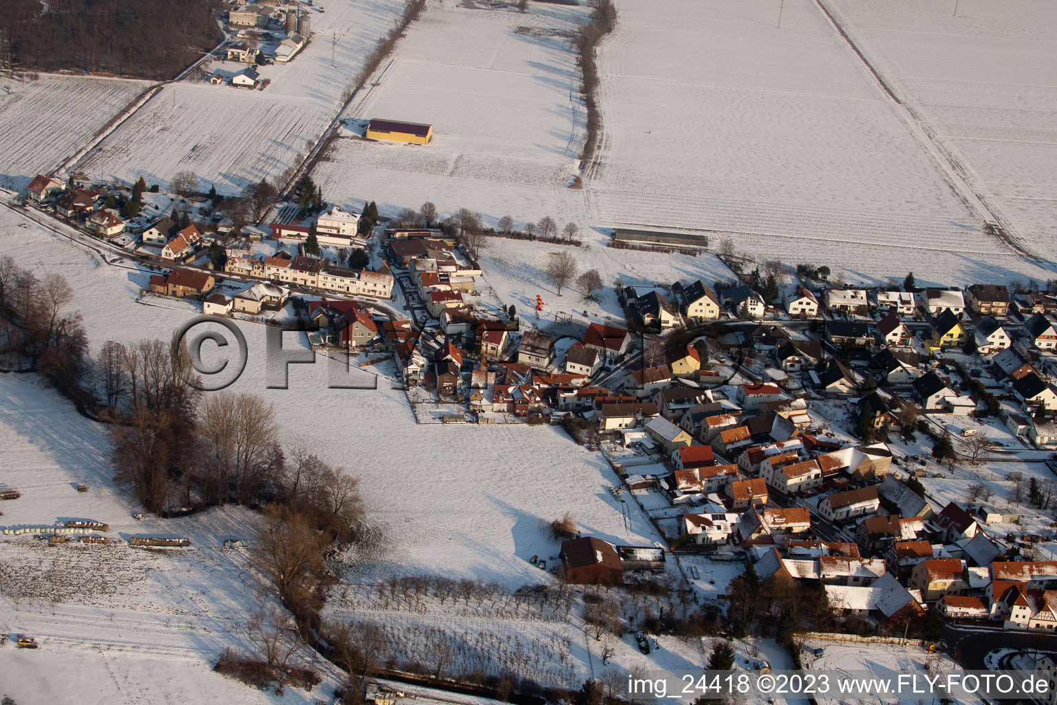 Drone image of Steinweiler in the state Rhineland-Palatinate, Germany