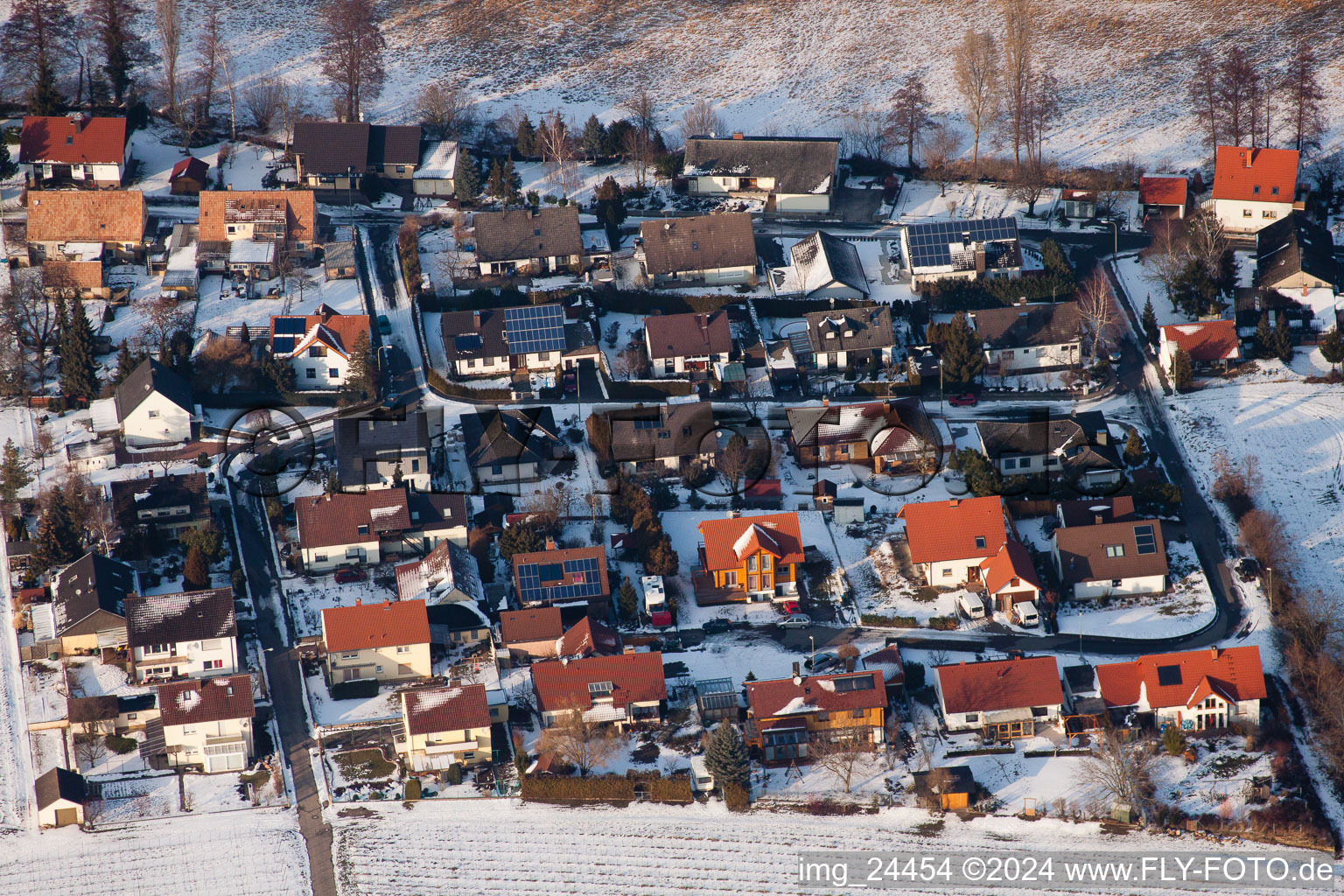 In winter in the district Klingen in Heuchelheim-Klingen in the state Rhineland-Palatinate, Germany out of the air