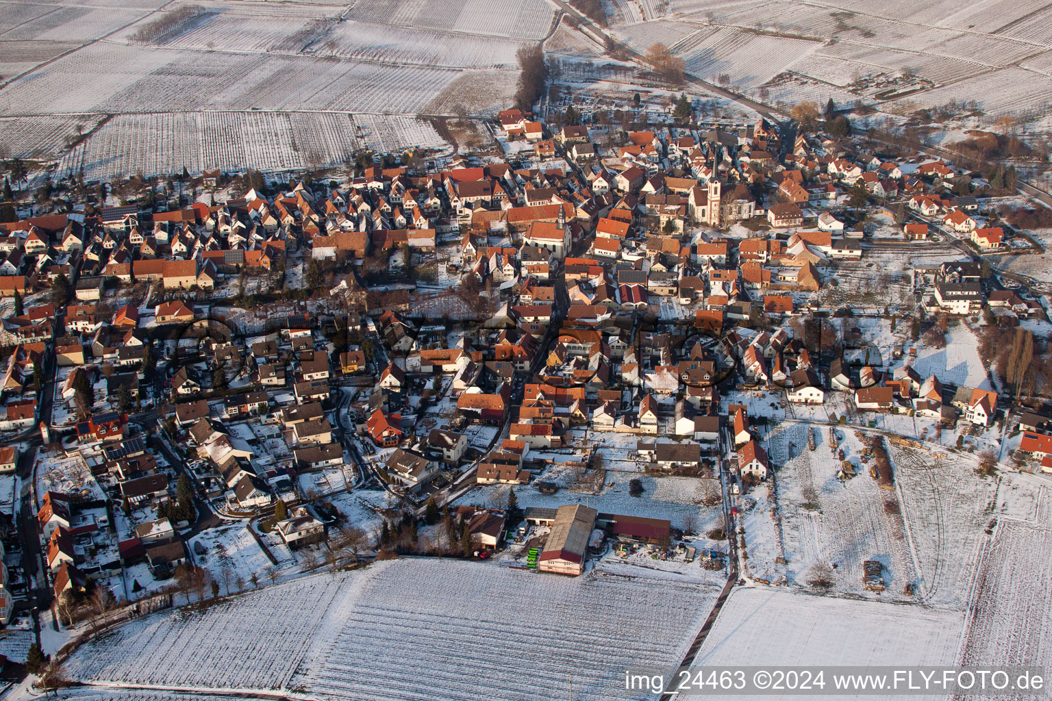 Aerial view of Göcklingen in the state Rhineland-Palatinate, Germany