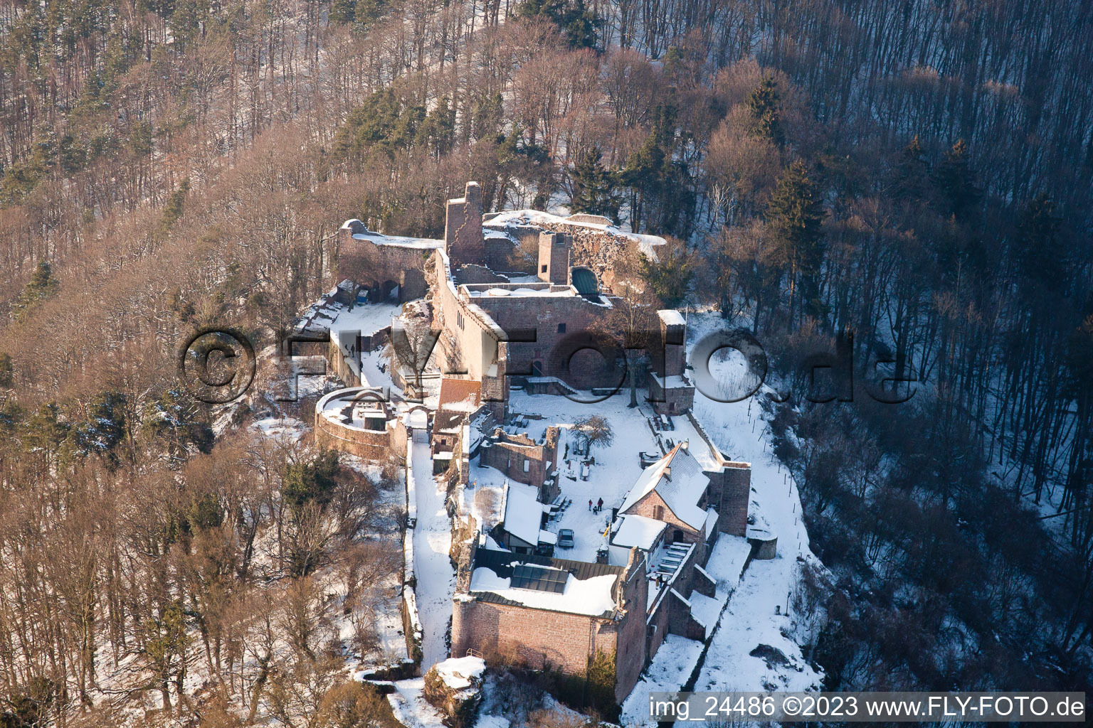 Madenburg in Eschbach in the state Rhineland-Palatinate, Germany seen from above