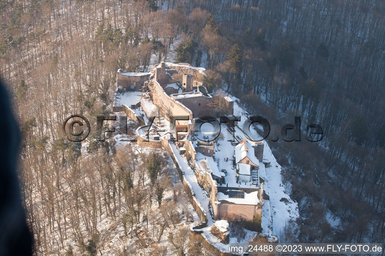 Bird's eye view of Madenburg in Eschbach in the state Rhineland-Palatinate, Germany