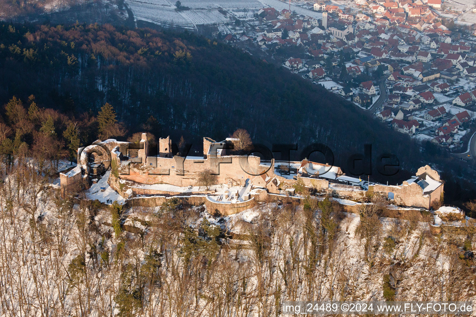 Madenburg in Eschbach in the state Rhineland-Palatinate, Germany viewn from the air