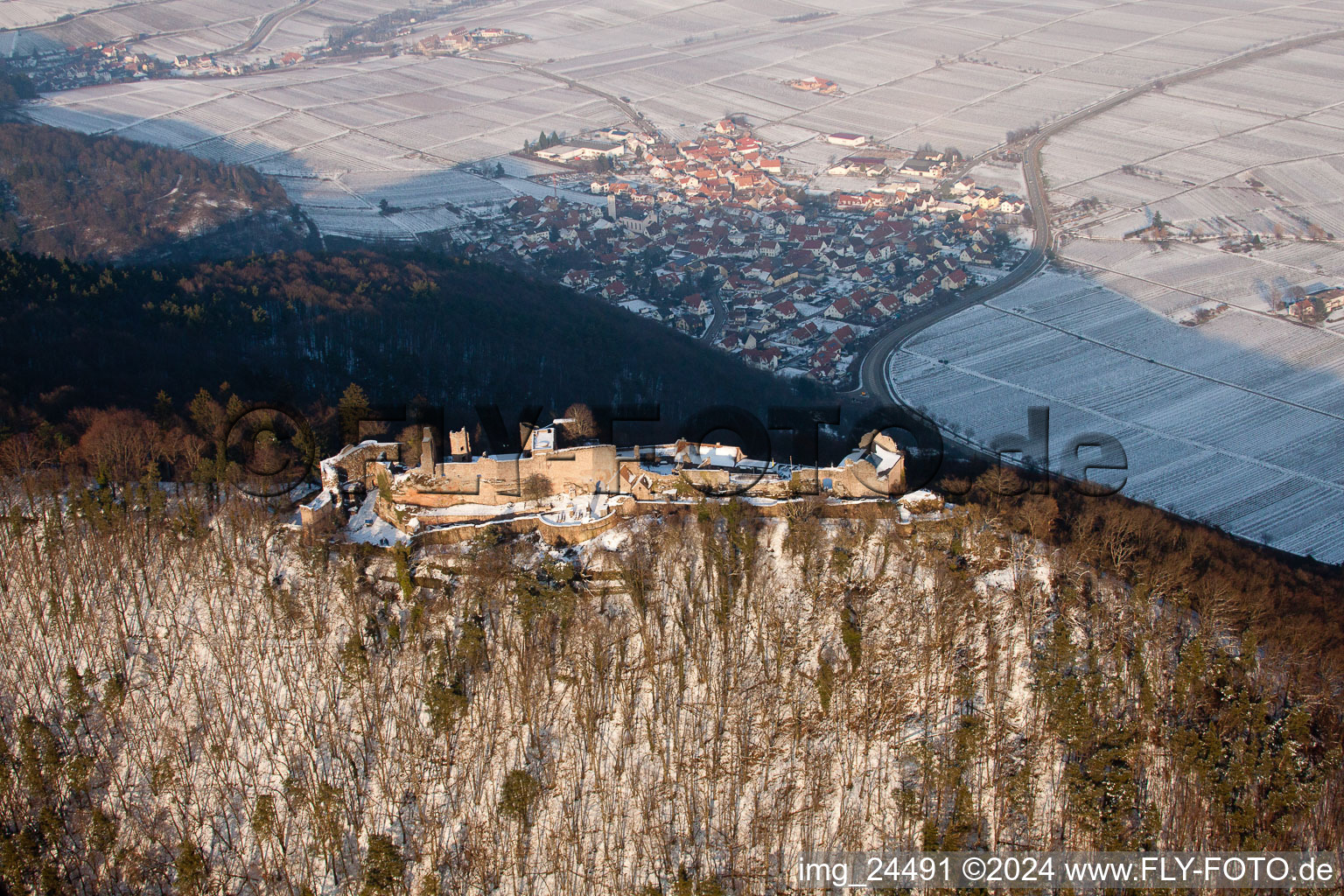 Drone image of Madenburg in Eschbach in the state Rhineland-Palatinate, Germany