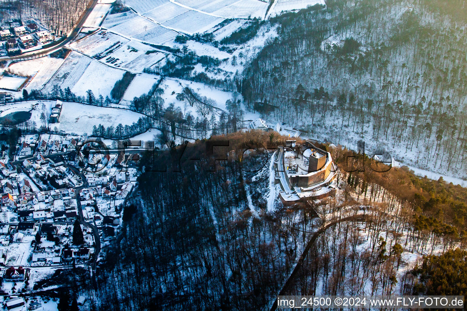 Aerial photograpy of Landeck Ruins in Klingenmünster in the state Rhineland-Palatinate, Germany