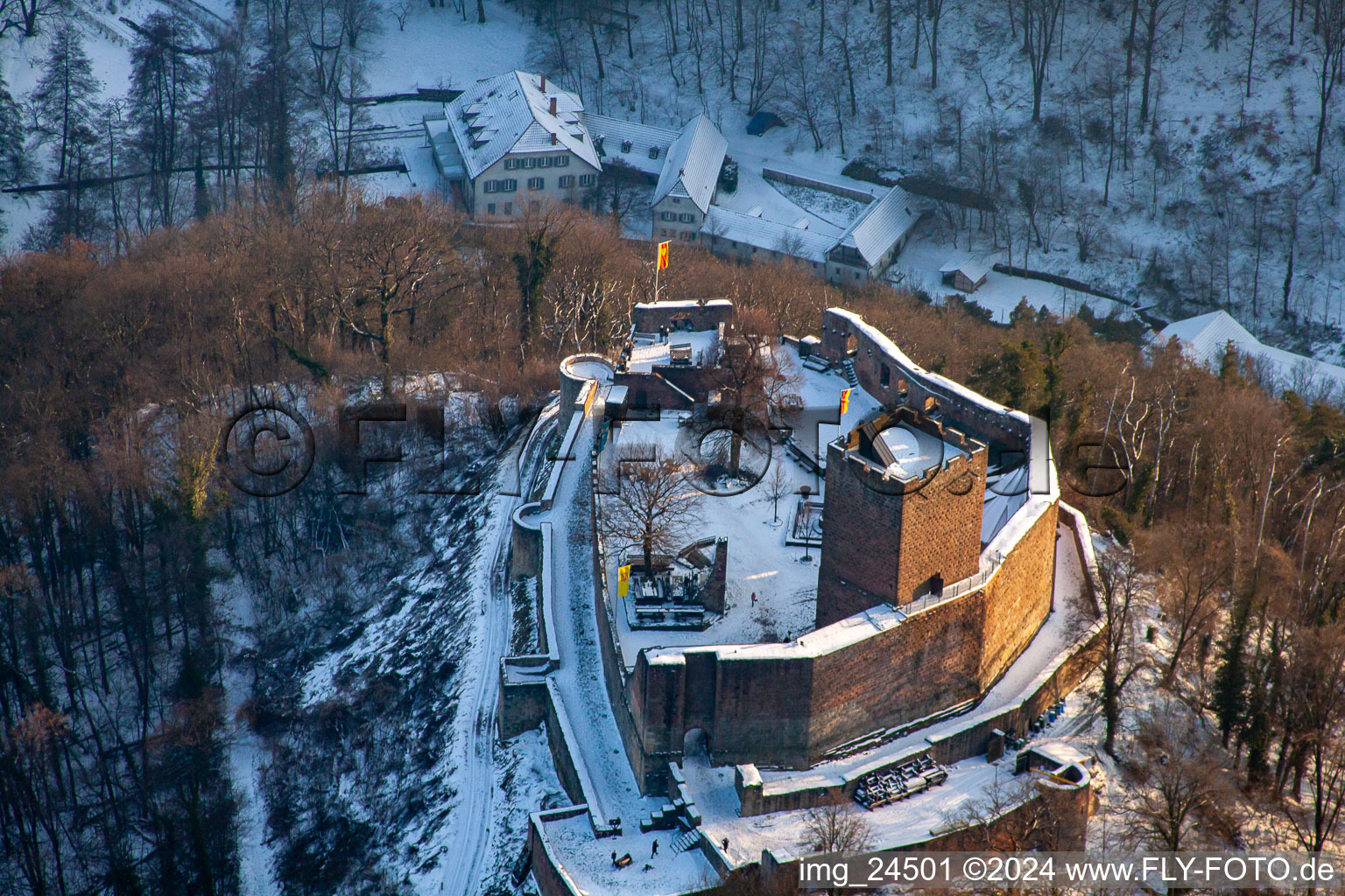 Oblique view of Landeck Ruins in Klingenmünster in the state Rhineland-Palatinate, Germany