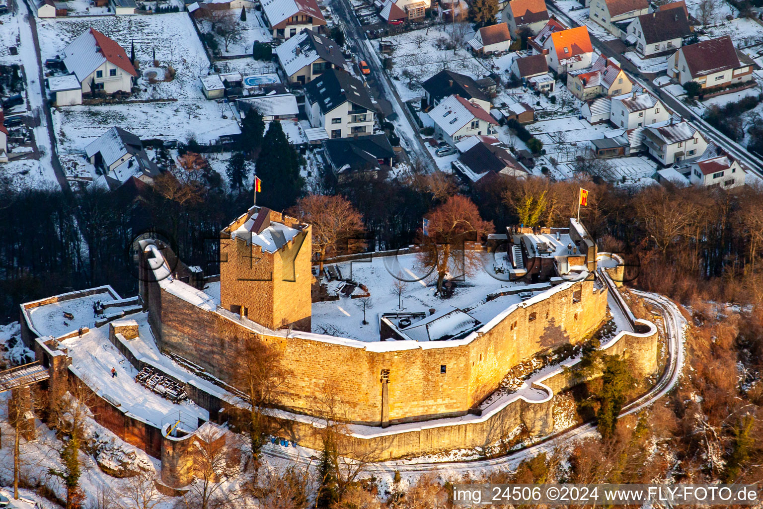 Bird's eye view of Landeck ruins in Klingenmünster in the state Rhineland-Palatinate, Germany