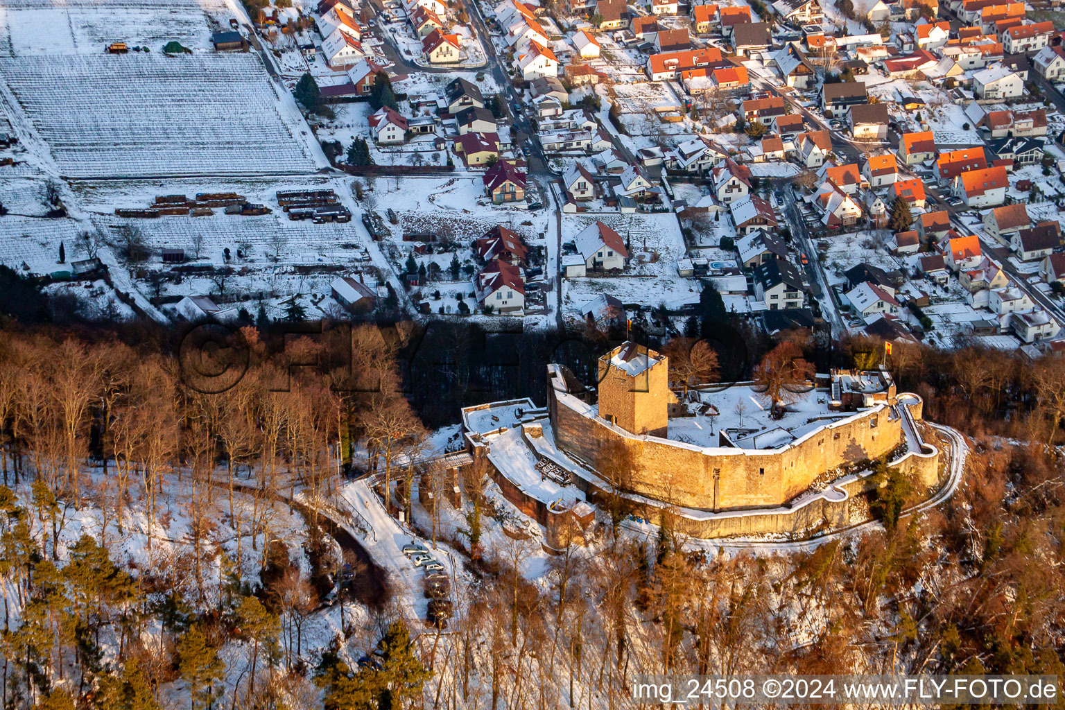 Drone recording of Landeck Ruins in Klingenmünster in the state Rhineland-Palatinate, Germany