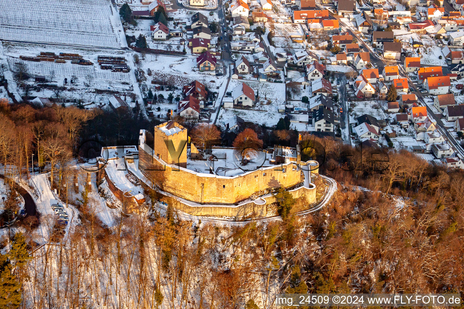 Drone image of Landeck ruins in Klingenmünster in the state Rhineland-Palatinate, Germany