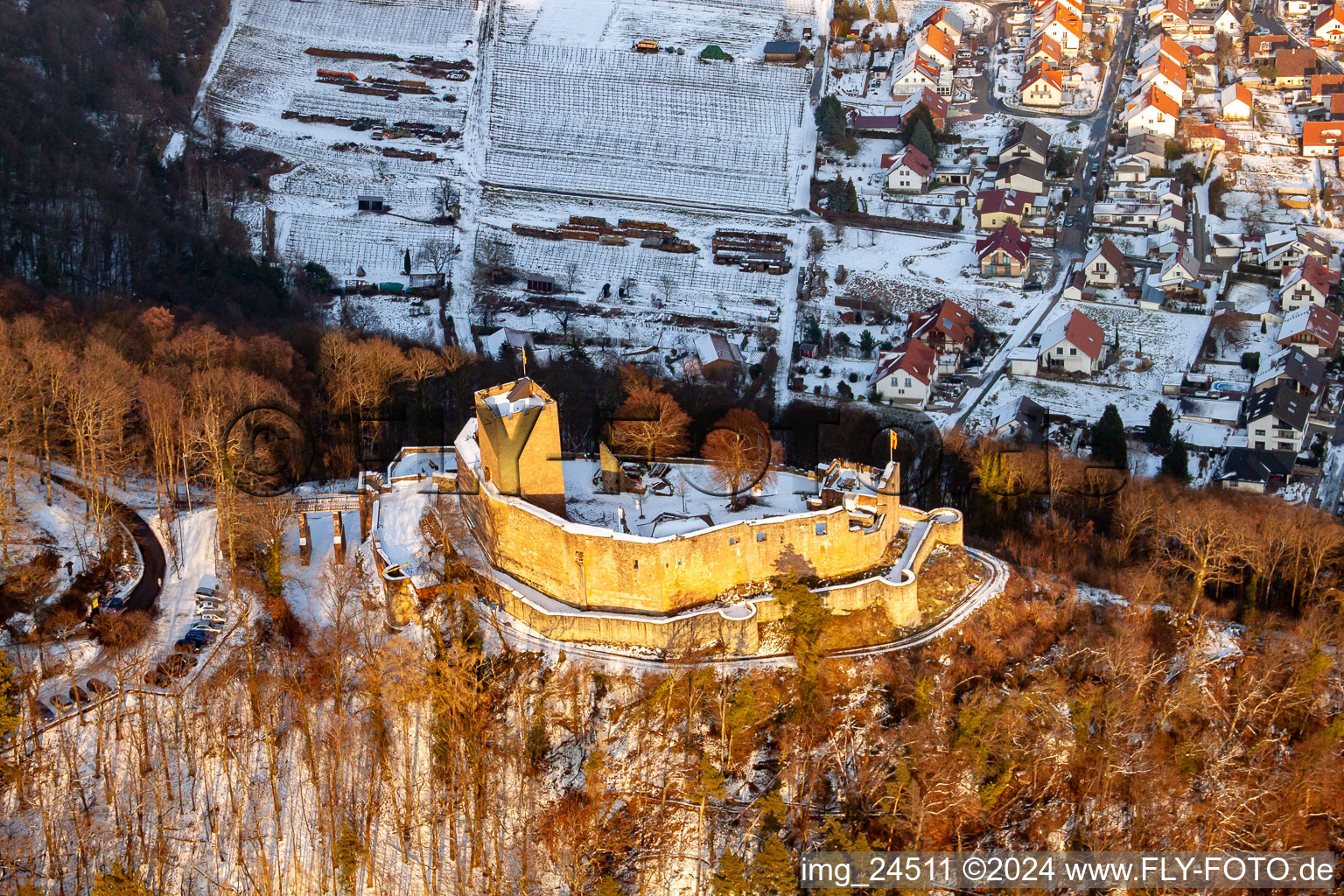 Landeck ruins in Klingenmünster in the state Rhineland-Palatinate, Germany from the drone perspective