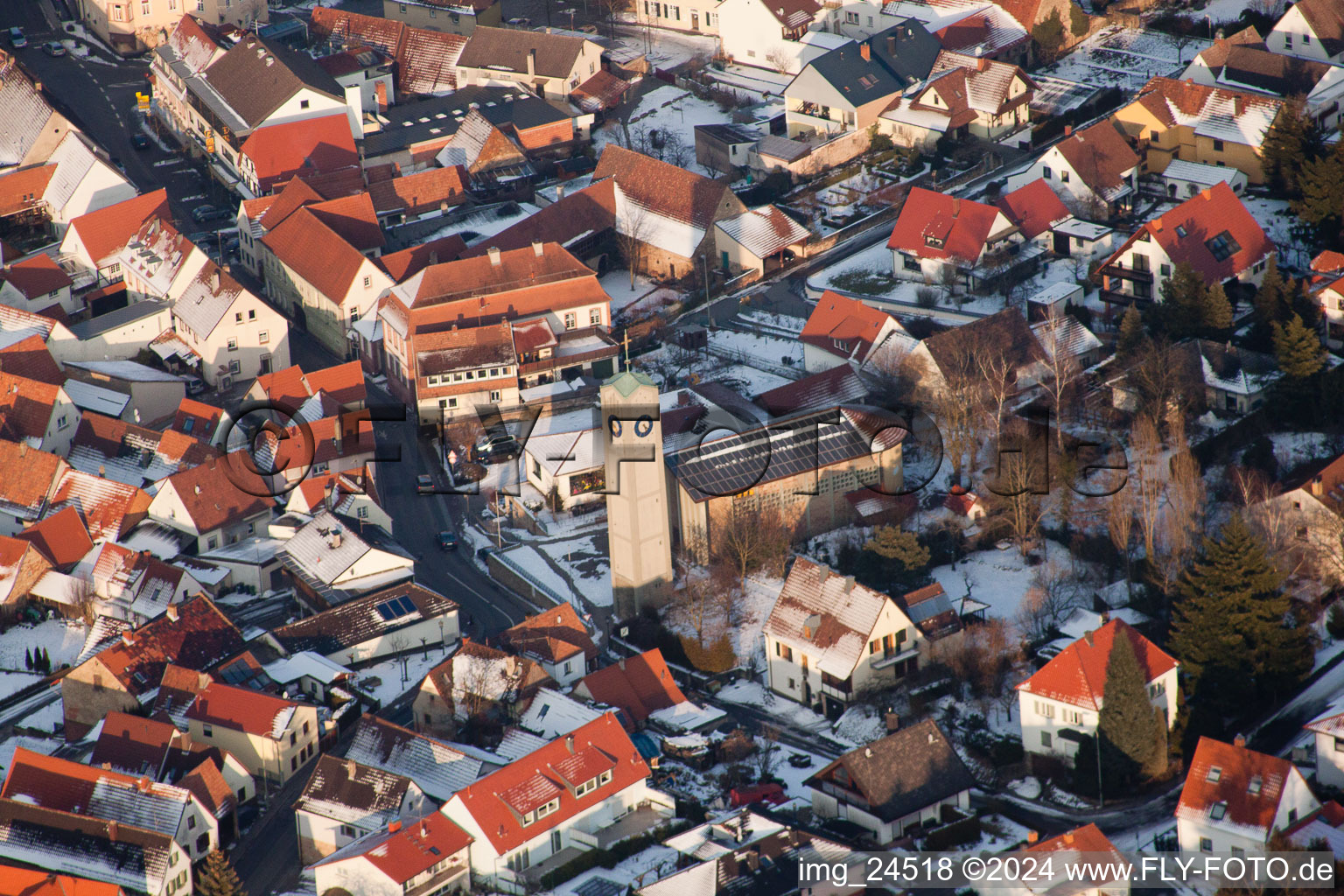 Klingenmünster in the state Rhineland-Palatinate, Germany from above