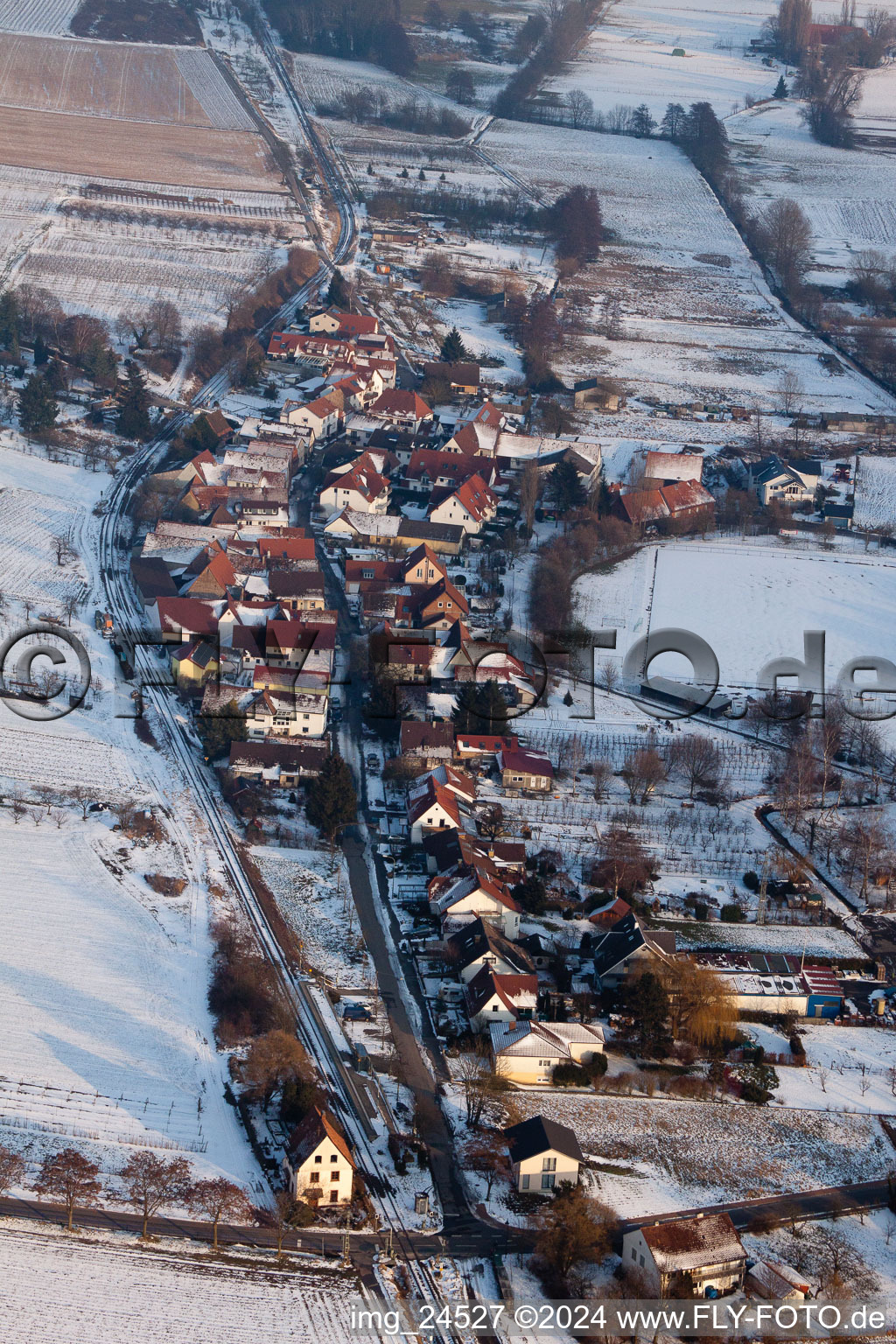 Aerial view of In winter in the district Drusweiler in Kapellen-Drusweiler in the state Rhineland-Palatinate, Germany