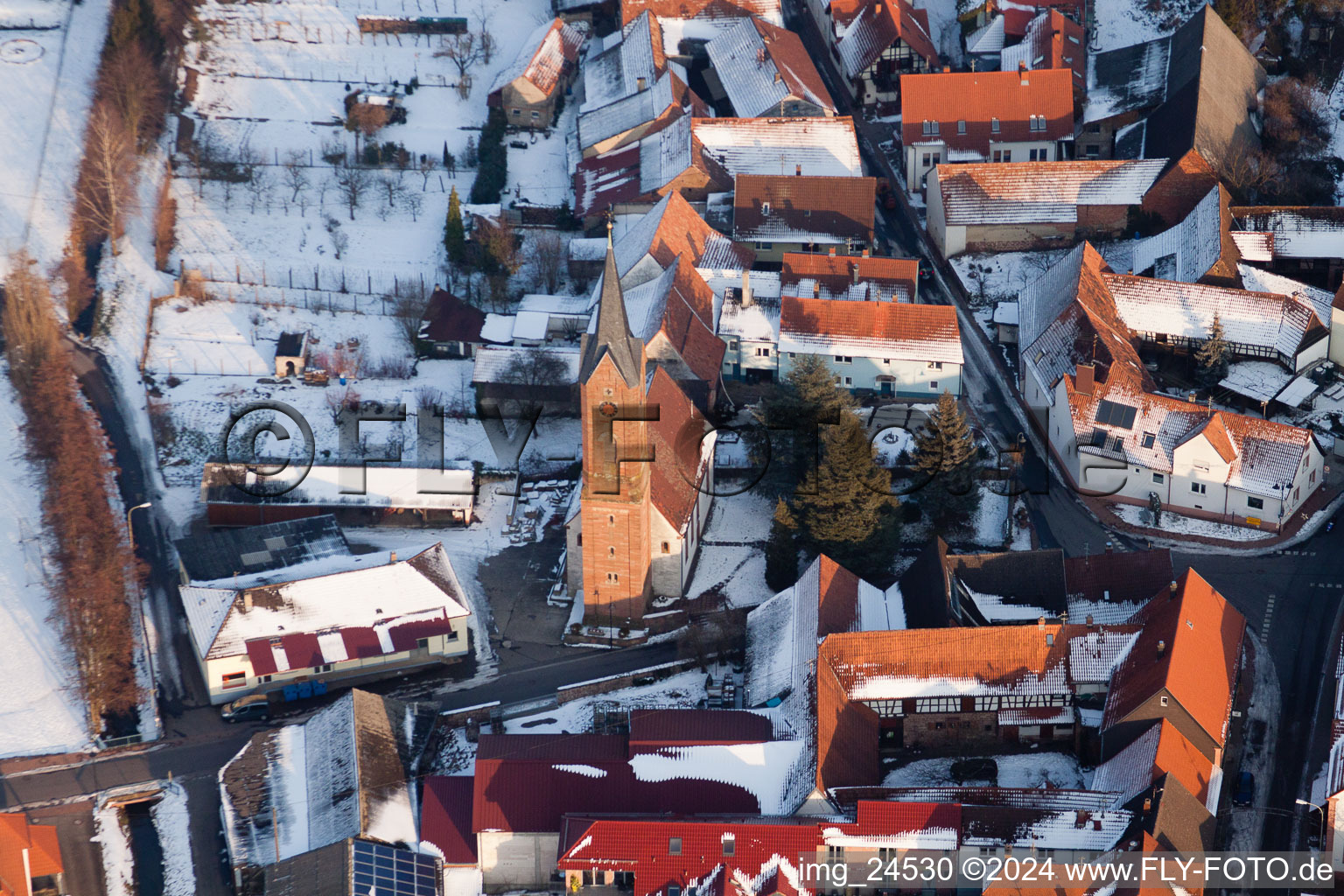 Church in winter in the district Drusweiler in Kapellen-Drusweiler in the state Rhineland-Palatinate, Germany