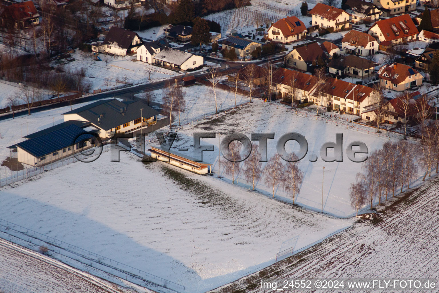 Aerial view of Sports field in Dierbach in the state Rhineland-Palatinate, Germany