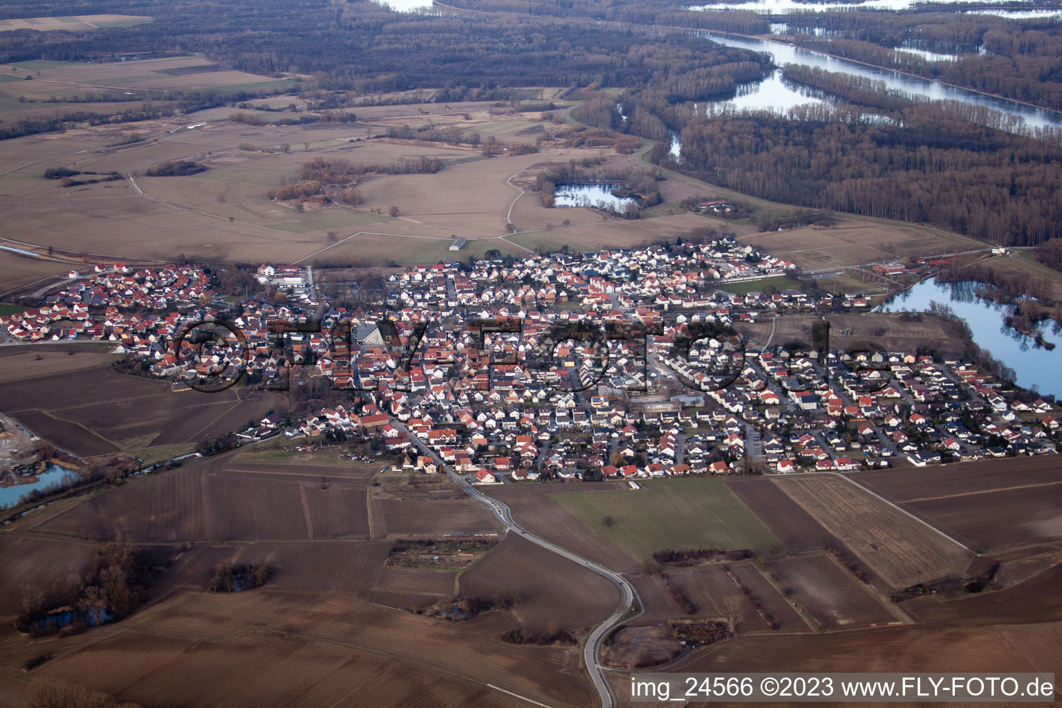 Aerial view of From the southwest in Leimersheim in the state Rhineland-Palatinate, Germany