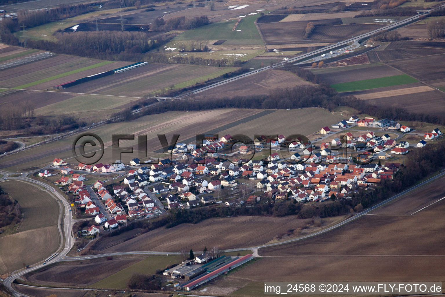 Aerial photograpy of From the southeast in Neupotz in the state Rhineland-Palatinate, Germany